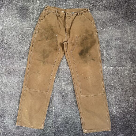 Mens Carhartt USA Union B01 Double Knee Front Brown Canvas Work Pants Sz 38 X 36